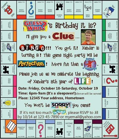 birthday games board game party party invite template