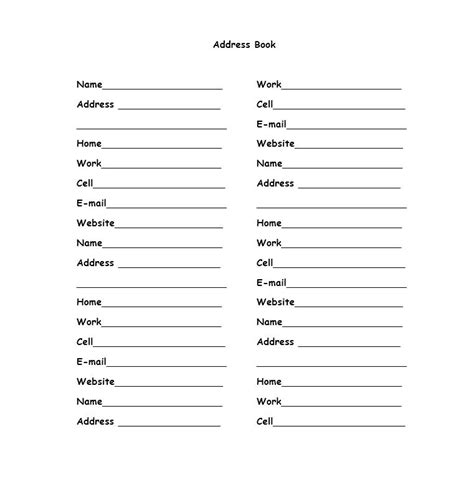 printable editable address book templates   address book