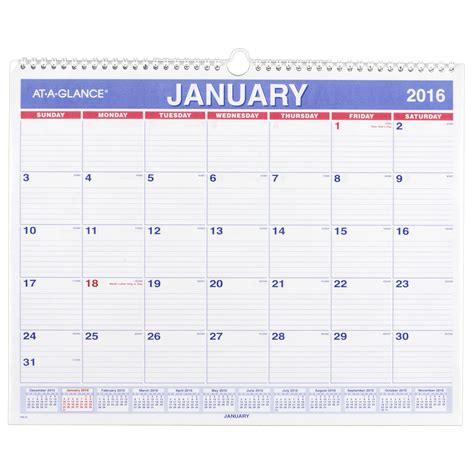 At A Glance Monthly Wall Calendar 2016 12 Months 14 7 8