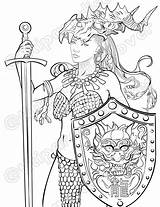 Warrior Female Coloring Adults Etsy Instant Fantasy sketch template