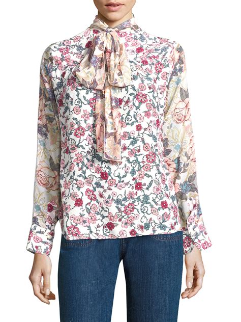 chloe floral print tie neck blouse natural white   ropa de mujer blusas