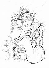 Coloring Geisha Pages Japanese Getcolorings sketch template