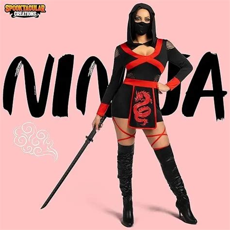 Women Ninja Costume With Hooded Romper And Ninja Mask For Adult One