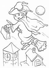 Witch Coloring Little Halloween Flee Broomstick Funschool Young Color Kids sketch template