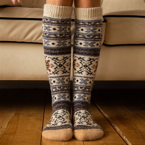 lange gebreide sokken wollen kniekousen vrouwen grijs met etsy