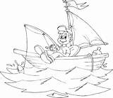 Fishing Coloring Boy Sailboat Small Boat Pages Printable Drawing Fish Kids Fisherman Spring sketch template