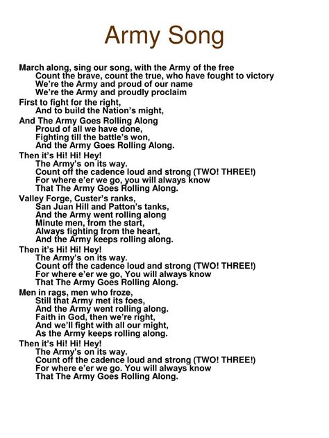 army song lyrics printable printable word searches