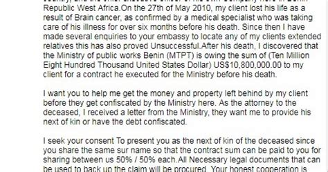 latestscamemails inheritance letter scam