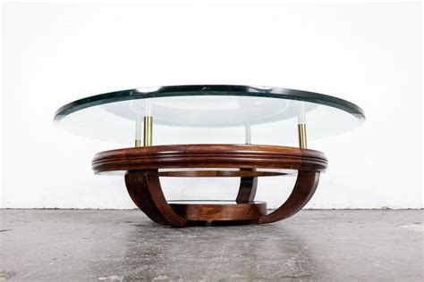 Unique Brazilian Bi Level Glass Top Round Coffee Table