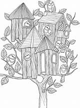 Dover Whimsical Colouring Birdhouse Tranquil Doverpublications sketch template