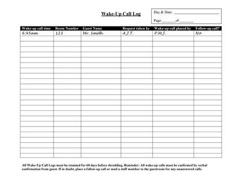 employee call  form template