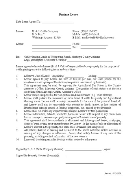 pasture lease agreement   templates   word excel