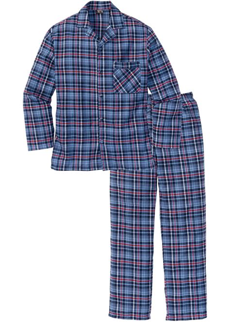 komfortabel und modisch herren flanell pyjama  webqualitaet blau kariert