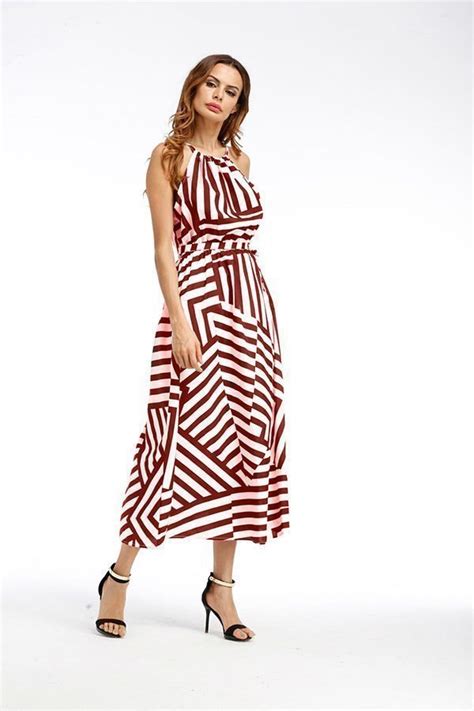 red and white striped maxi dress with free shipping and