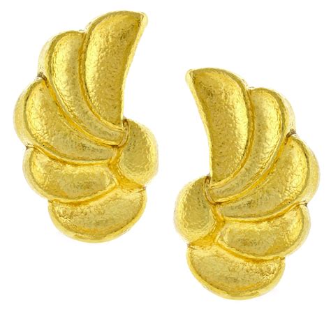 whimsical ilias lalaounis hammered gold wings motif earrings for sale