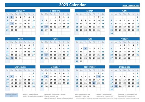 calendar  holidays  federal holidays