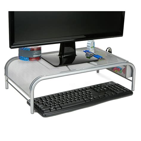 mind reader metal mesh monitor stand laptop riser   compartments