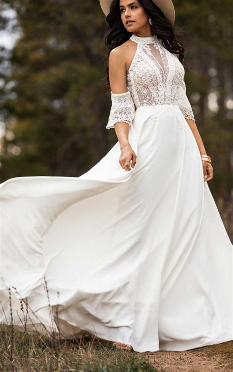 simple bohemian wedding dress with removable arm cuffs