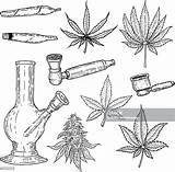 Bong Pipes Marijuana Drawn Herbal Cigarette Narcotic Hashish Joint sketch template