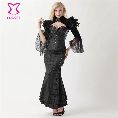 Black Victorian Corset Long Skirt And Vintage Jacket Outfits Sexy