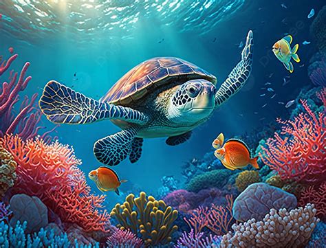 coral sea turtle seabed beautiful ocean background ocean seabed