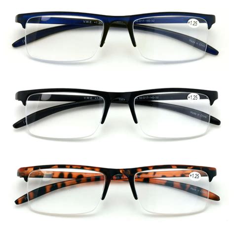 3 pairs half rim rectangular readers with spring hinge extended