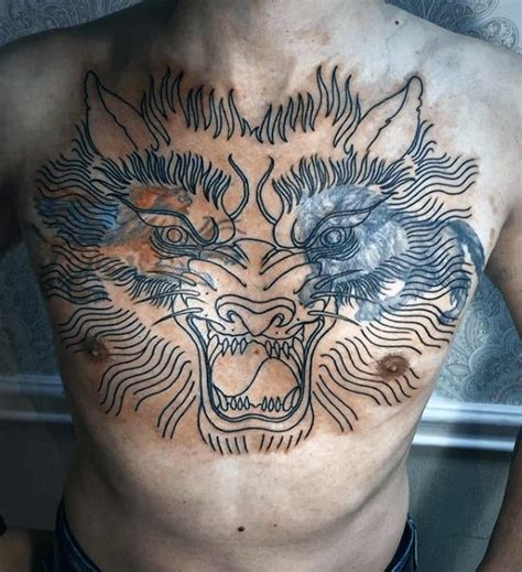 60 Wolf Chest Tattoo Designs For Men Manly Ink Ideas
