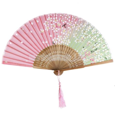 japanese style women pink white silk bamboo folding hand fan kabuki