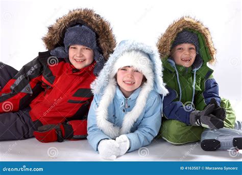 happy winter children stock image image  lying expression