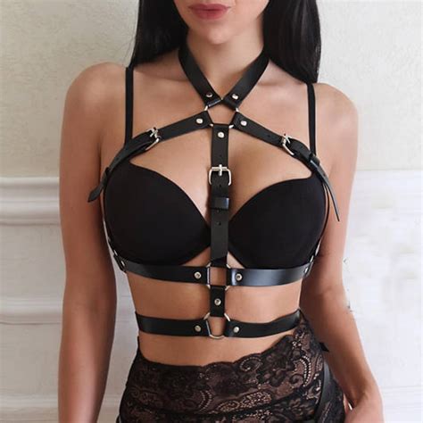 sexy leather harness women dark rock street strap harness cool necklace