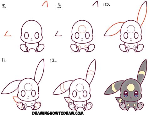 draw cute kawaii chibi umbreon  pokemon easy step  step