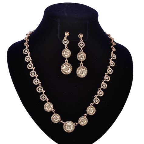 fashion jewelry set rose gold plating crystal rhinestone necklace earrings set walmartcom