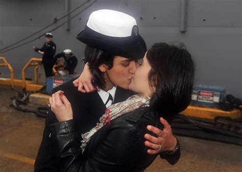 lesbian couple share first gay dockside kiss in u s navy