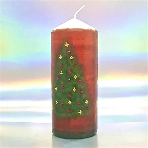 christmas hand decorated pillar candle   effect perfect etsy