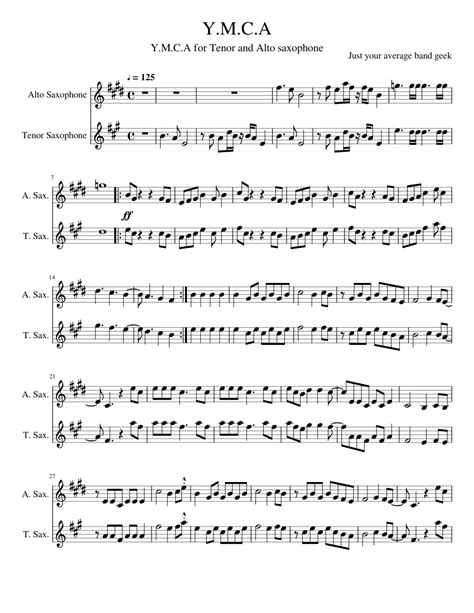 ymca  alto  tenor duet sheet   saxophone alto