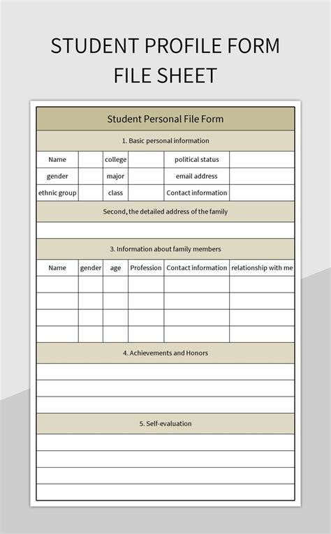 student profile form file sheet excel template  google sheets file