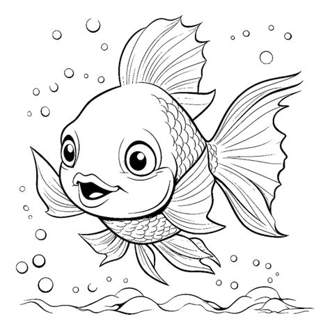 premium vector cute fish coloring page drawing  kids