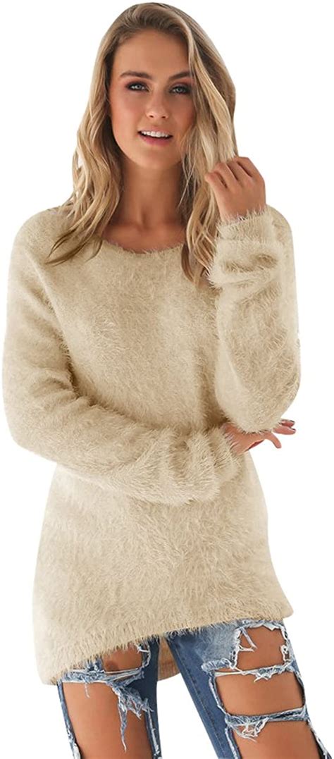pull long maille femme pull tunique manches longues  rond chaud hiver epais pull mohair robe