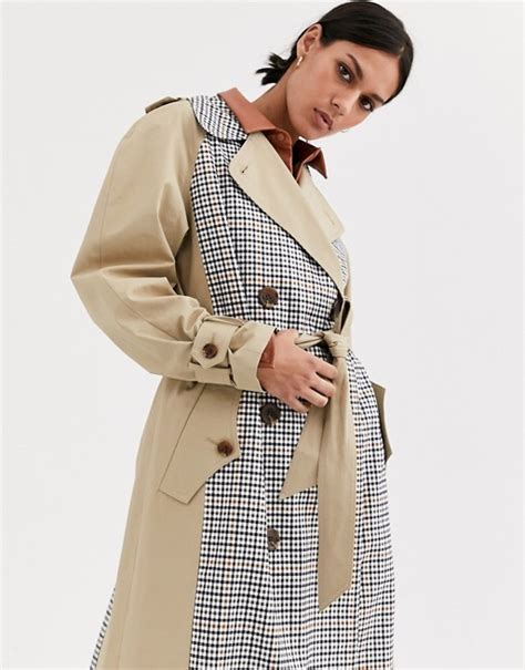 asos design trench coat  check splicing asos trench coat asos designs coat