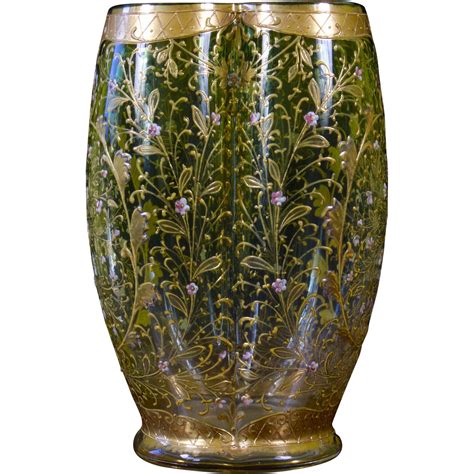 Moser Gilded And Enameled Vase Small Pink Flowers On