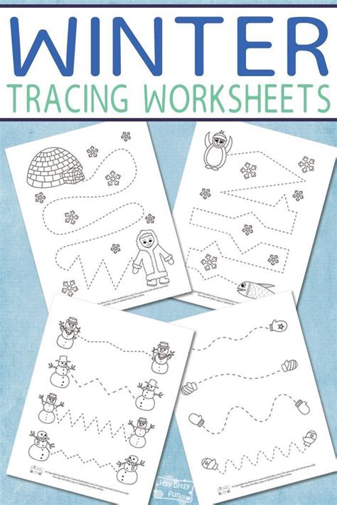 printable winter tracing worksheets  kids freeprintablesfokids