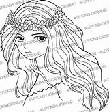 Coloring Headband Flower Girl Anime Digi Stamp Digital Etsy Face Fantasy Colouring Lady 98kb 550px Sold sketch template