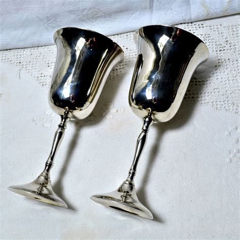 pair  silverplate goblets vintage epns silver plated wine etsy silver plate vintage goblet