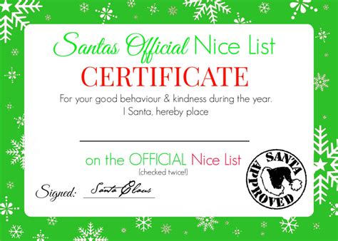 printable santa nice list certificate  printable word searches