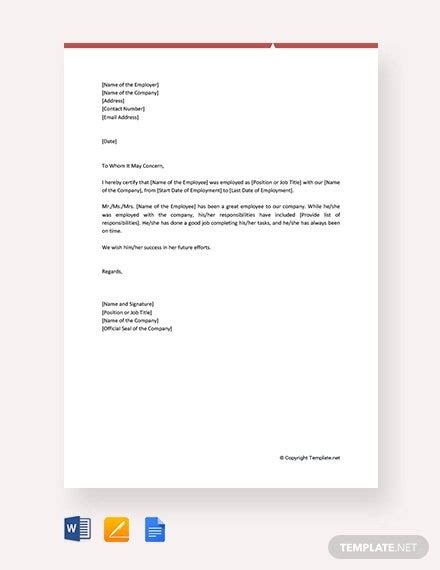 work experience letter templates  word