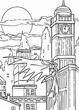 Gotham Batman City Chicago Action Night Coloring Pages Print Skyline Sketch Template Button Using sketch template
