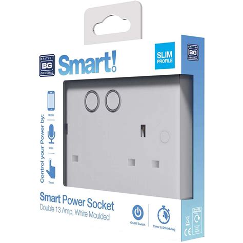 smart power socket double switched  white moulded slim profile bg electric mall
