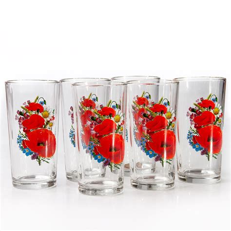 Durable Poppy Field Glasses Set Of 6 Casual Dinner Water Glasses For