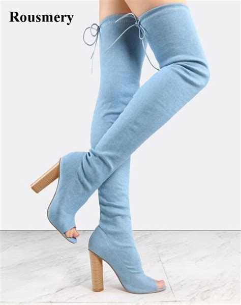 new design women fashion open toe bandage slim style over knee thick