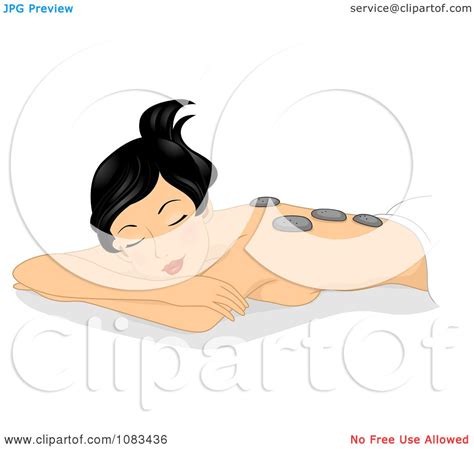 Clipart Relaxed Woman Getting A Hot Stone Massage At The